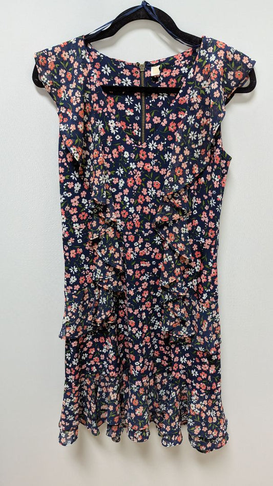 Michael Kors Navy/Pink Floral Ruffled Mini Dress