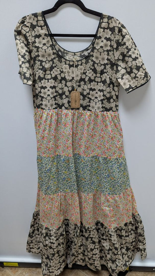 natural life Grey/Multicolor Floral Tiered Maxi Dress