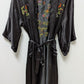 Golden Dragon Black Embroidered Silk Robe