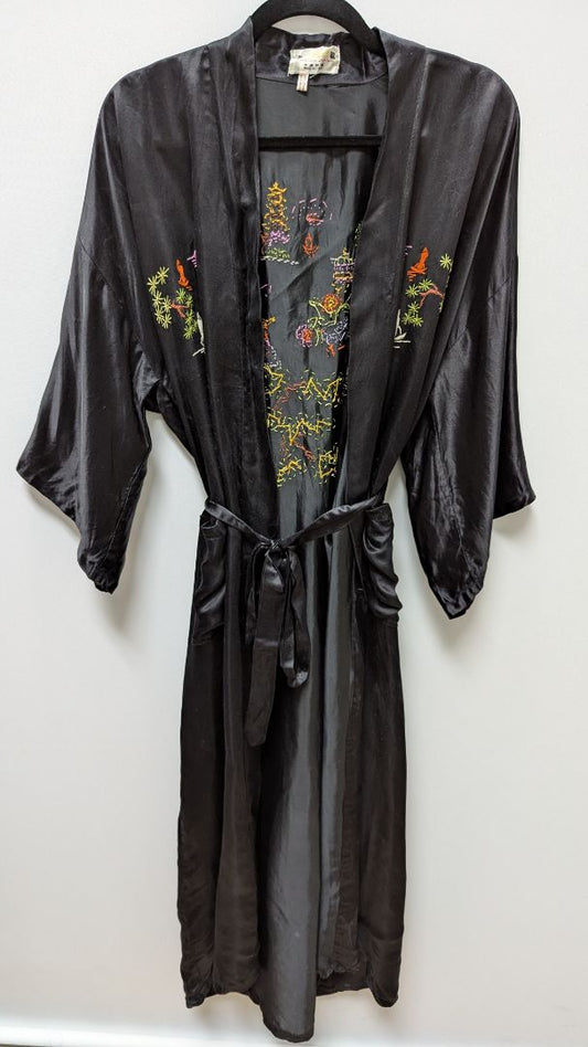 Golden Dragon Black Embroidered Silk Robe