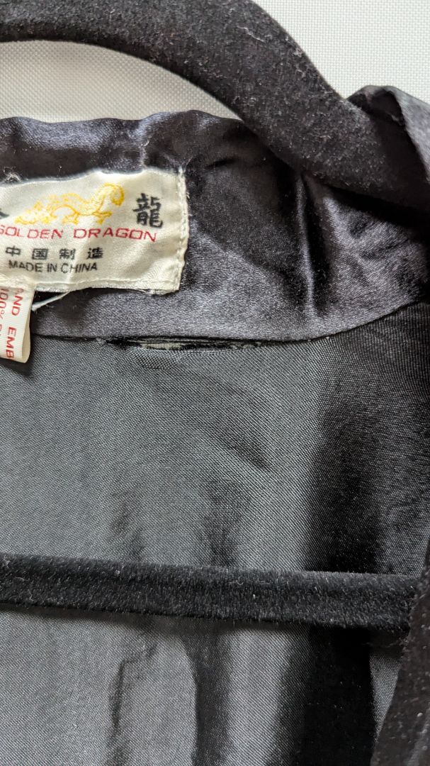 Golden Dragon Black Embroidered Silk Robe