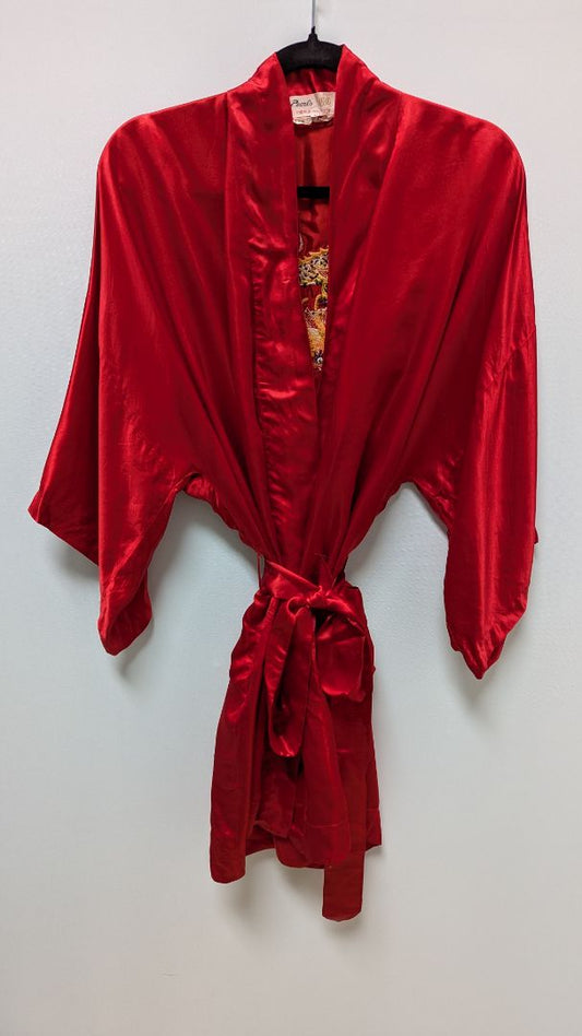 Pearls Red Embroidered Silk Robe