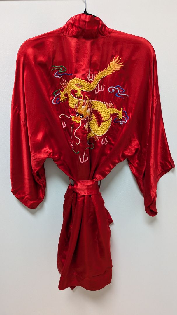Pearls Red Embroidered Silk Robe