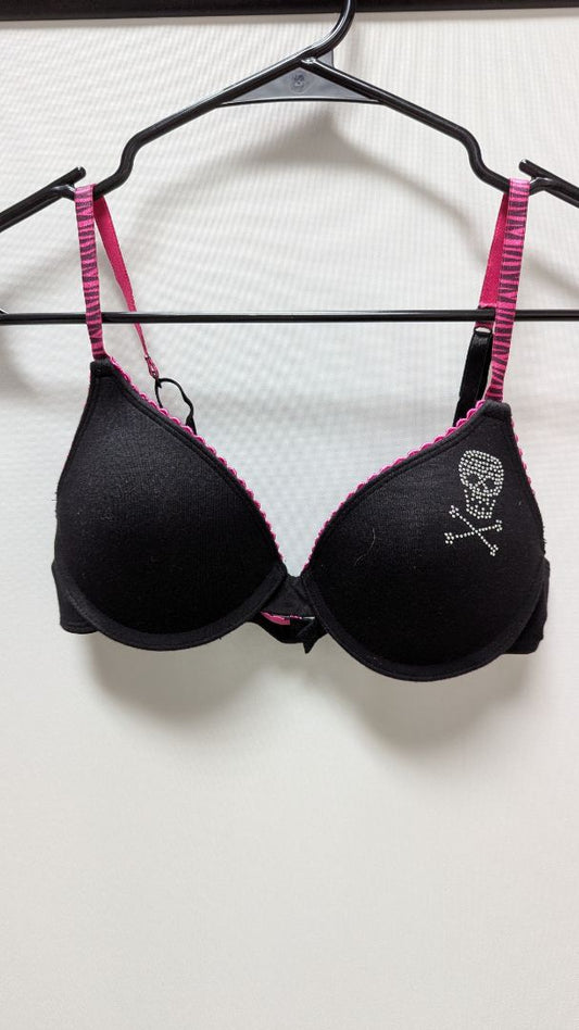 Candie's Black/Pink Skull Striped Push-Up Bra