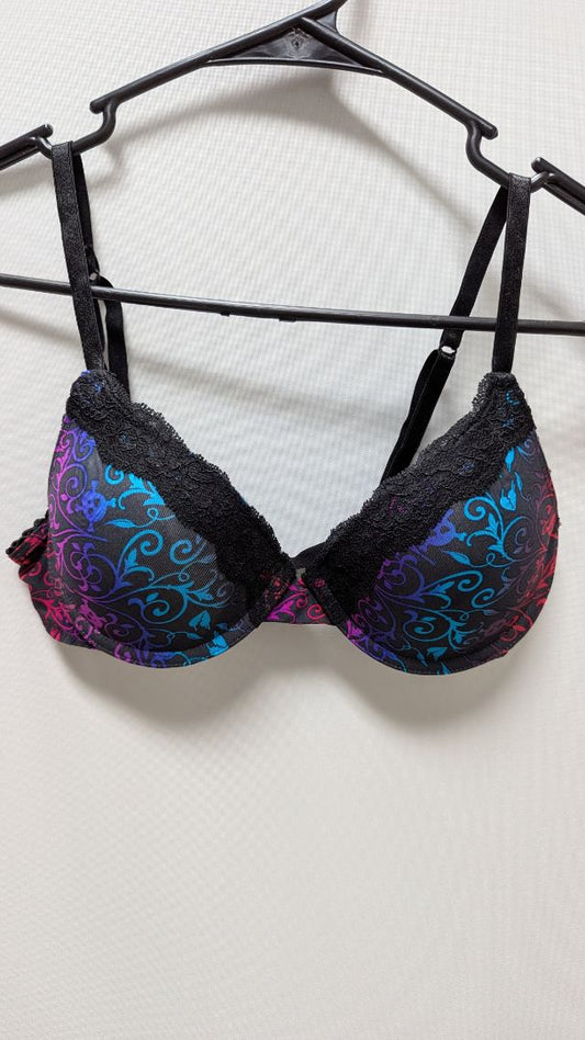 Candie's Black/Multicolor Skull Floral Push-Up Bra