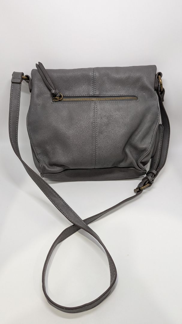 Grey Faux-Leather Foldover Crossbody Purse