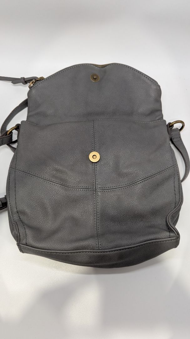 Grey Faux-Leather Foldover Crossbody Purse