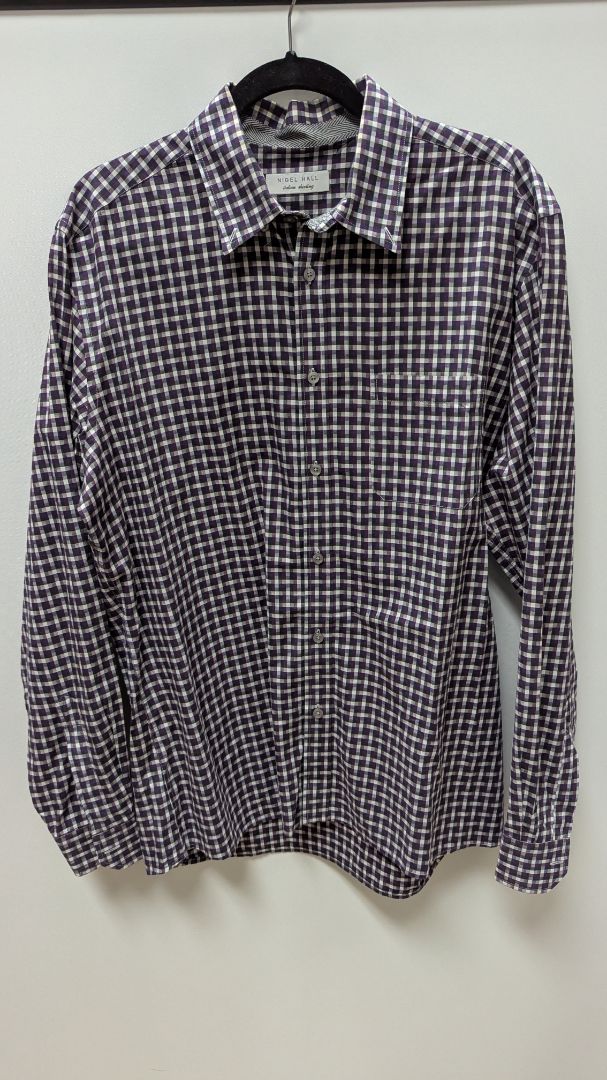 Nigel Hall Purple Plaid Button-Down Shirt