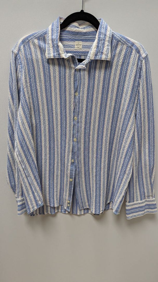 MGF 965 White/Blue Striped Crepe Button-Down Shirt