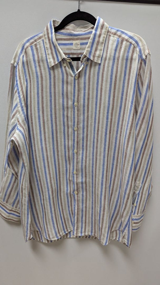 MGF 965 Beige/Blue/Red Striped Linen Button-Down Shirt