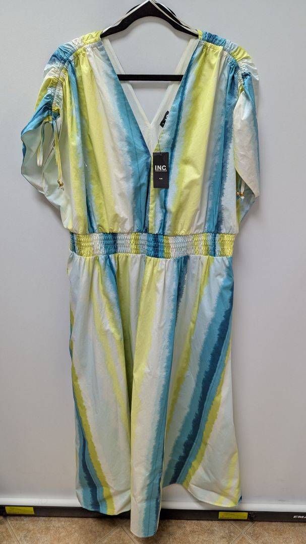 INC White/Blue/Green Layla Stripe Maxi Dress
