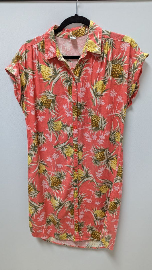 Old Navy Peach Pineapple Linen Button-Down Dress
