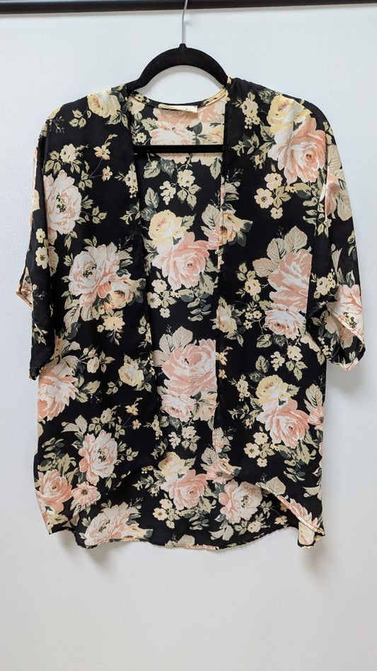 twelvemonths Black/Pink Floral Kimono Overpiece