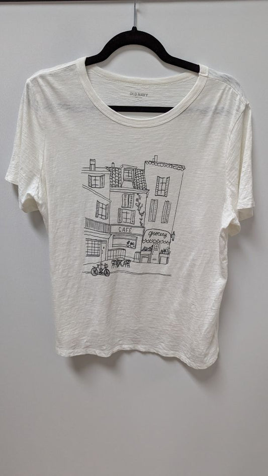 Old Navy White Short-Sleeve Cafe Street Graphic T-Shirt
