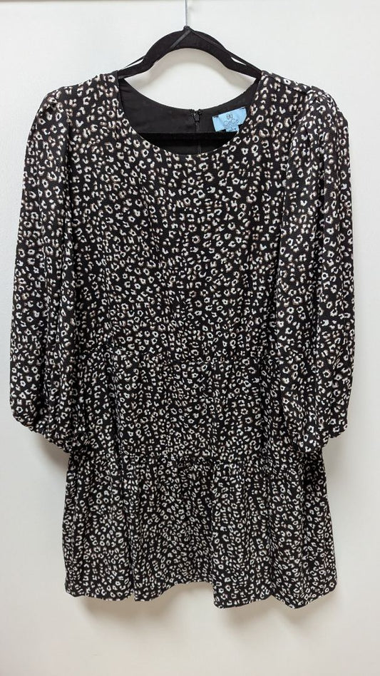 CeCe Black/Ivory/Brown Spotted Tiered Peasant Dress