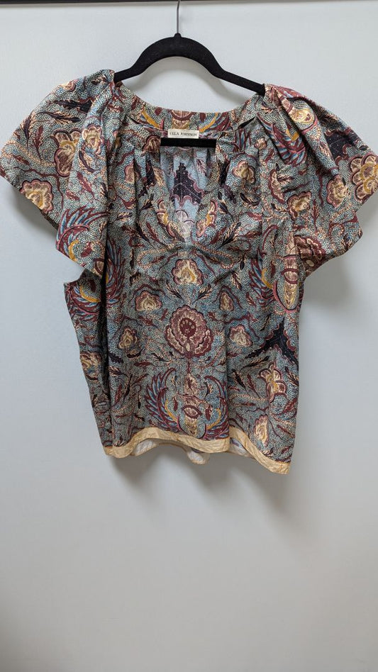 ULLA JOHNSON Blue/Red Printed Peasant Blouse