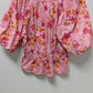 LOFT Pink Floral Lily Gathered Waist V-Neck Blouse