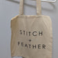 "Stitch + Feather" Beige 100% Cotton Canvas Tote Bag