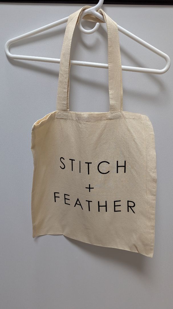 "Stitch + Feather" Beige 100% Cotton Canvas Tote Bag