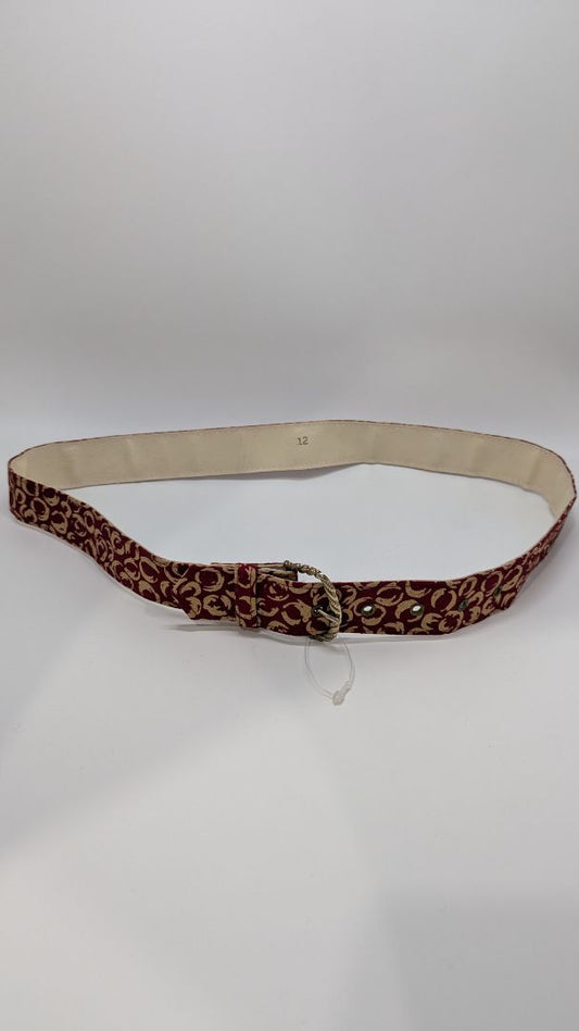 Red/Gold Patterned Belt with Buckle