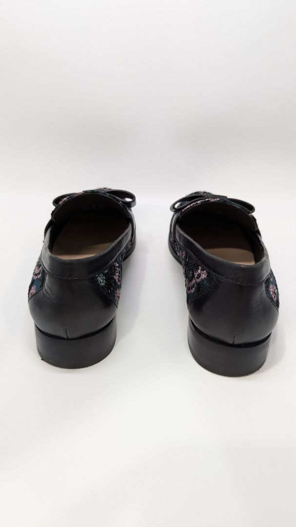 Stuart Weitzman Black Bowtie Embellished Floral Jacquard Loafers
