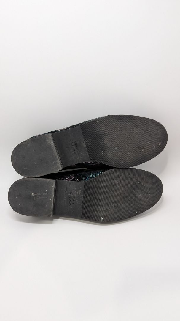 Stuart Weitzman Black Bowtie Embellished Floral Jacquard Loafers