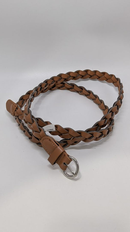 Caramel Brown Braided Faux-Leather Belt