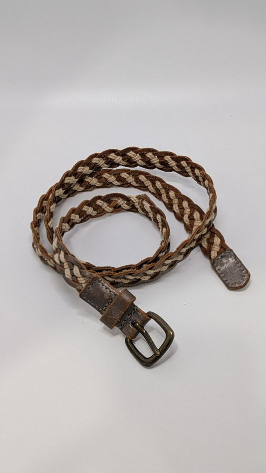 Brown/Tan Braided Faux-Leather Cord Belt
