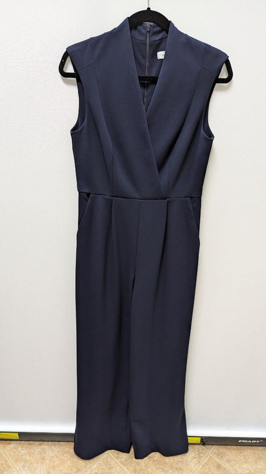 Calvin Klein Navy Sleeveless Faux-Wrap Jumpsuit