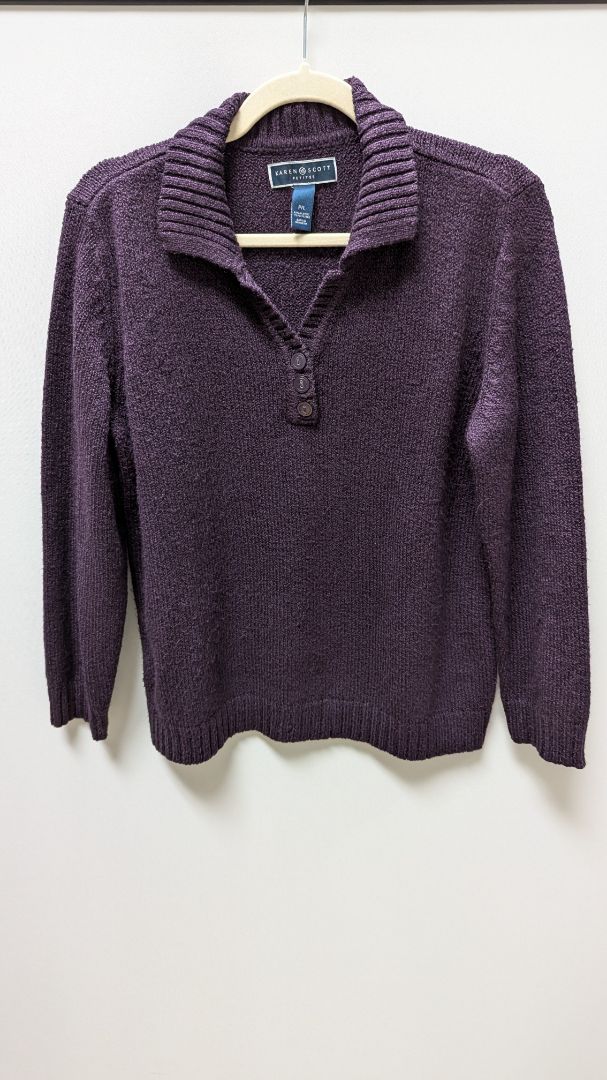 Karen Scott Purple 3-Button Pullover Sweater