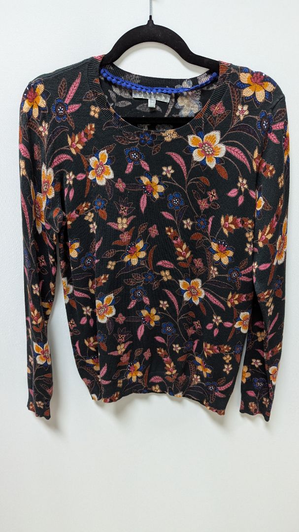 danielrainn Dark Grey/Orange Floral Crew Neck Sweater