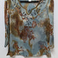 Chico's Light Blue/Brown Silk Animal Print Embellished Blouse