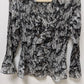 Style & Co Black/White Feather Print Pleated Blouse