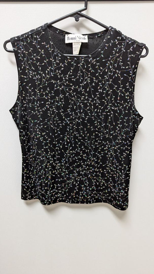 Ronni Nicole by Ouida Black/Silver Sleeveless Glitter Blouse