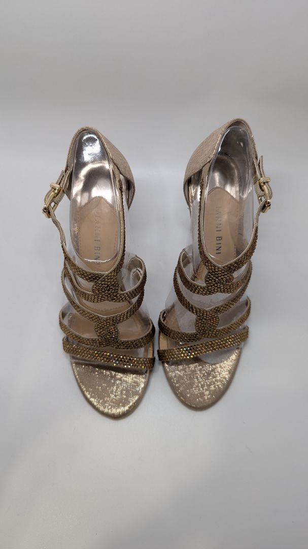 Gianni Bini Gold Sequined Fusion Strappy Heels
