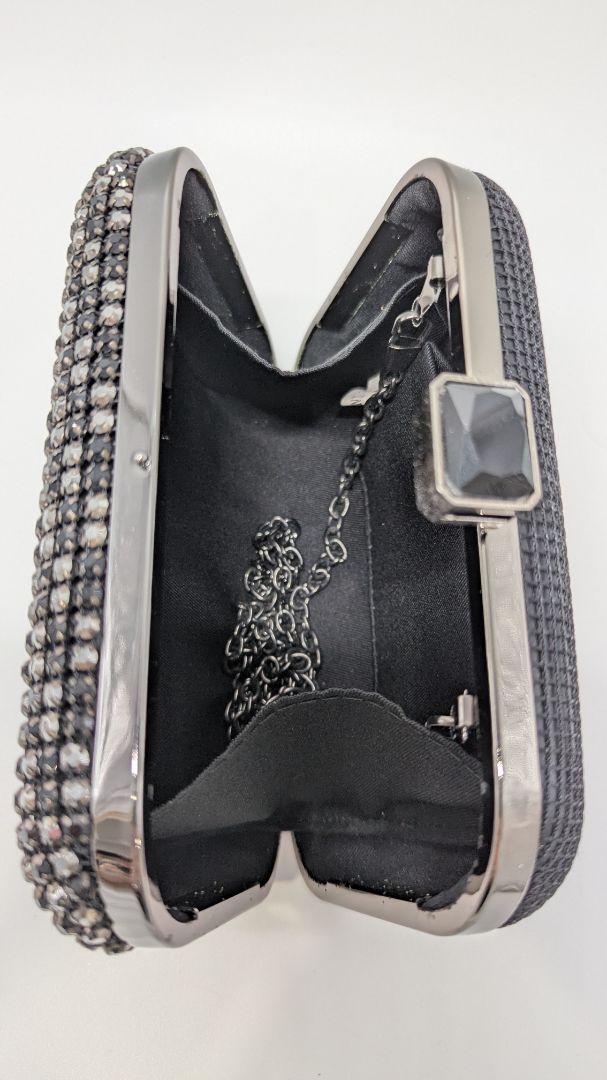 Black/Silver Rhinestone Crossbody Clutch Purse