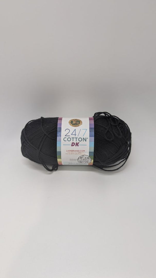 Lion Brand Caviar Black 24/7 Cotton DK Light Yarn