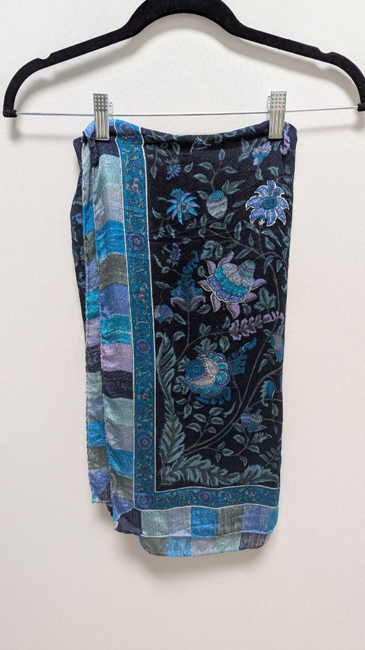 Navy/Blue Floral Sheer Square Scarf