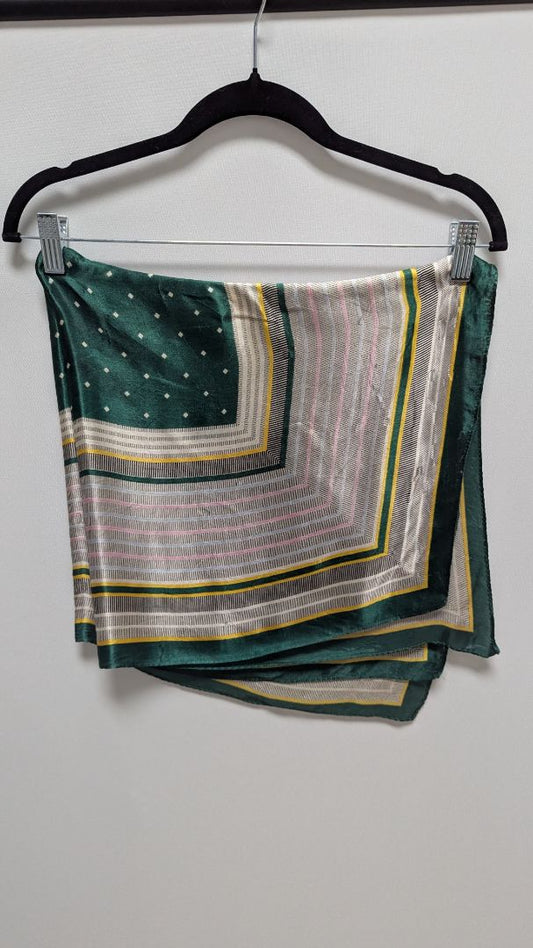 Green/White Mixed Print Square Scarf