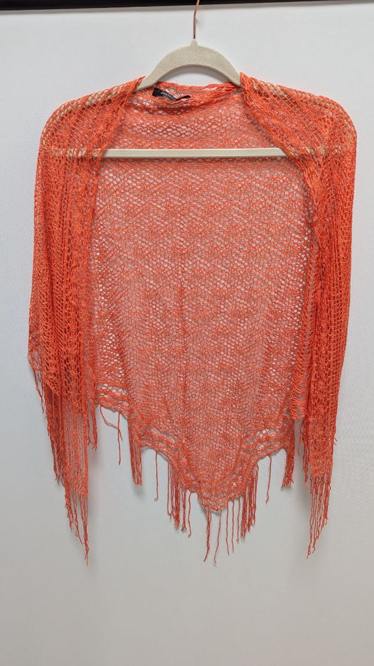 JONDEN Orange Crochet Fringed Shawl Scarf