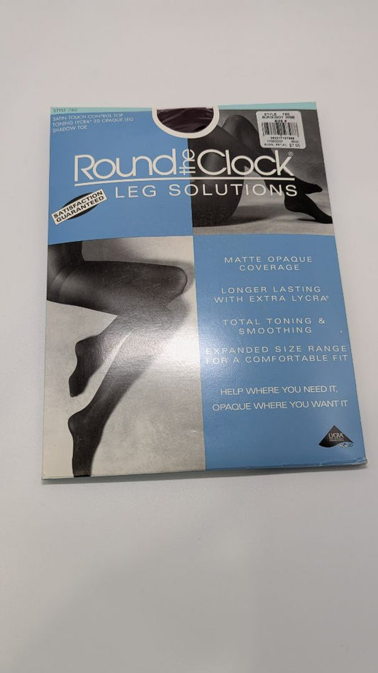 Round the Clock Leg Solutions Burgundy Wine Satin Opaque Tights
