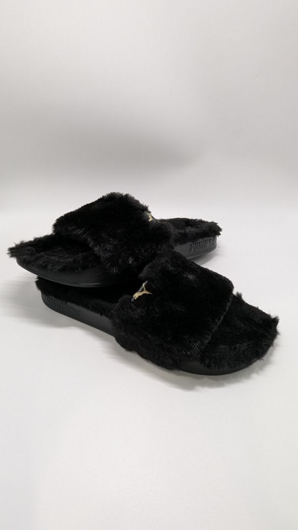 Puma Black Faux-Fur Slide Sandals