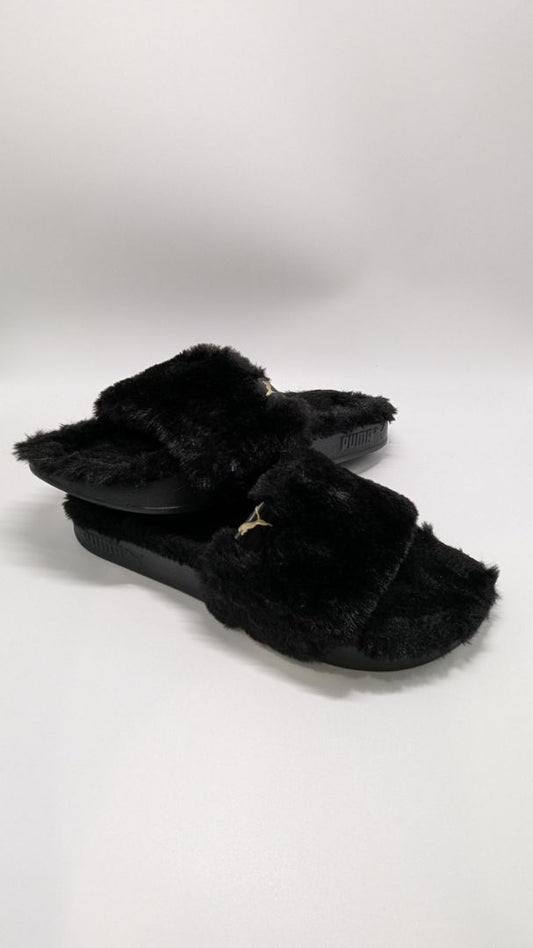 Puma Black Faux-Fur Slide Sandals