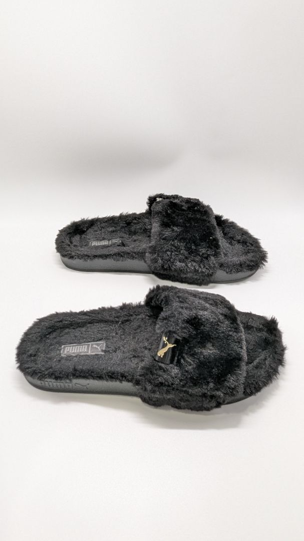 Puma Black Faux-Fur Slide Sandals