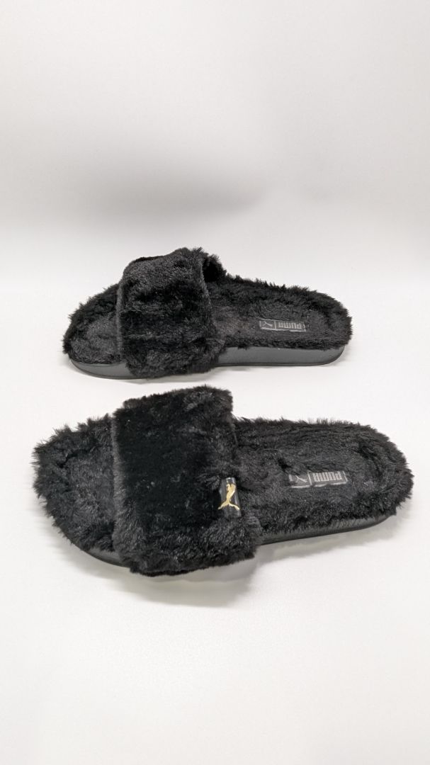 Puma Black Faux-Fur Slide Sandals