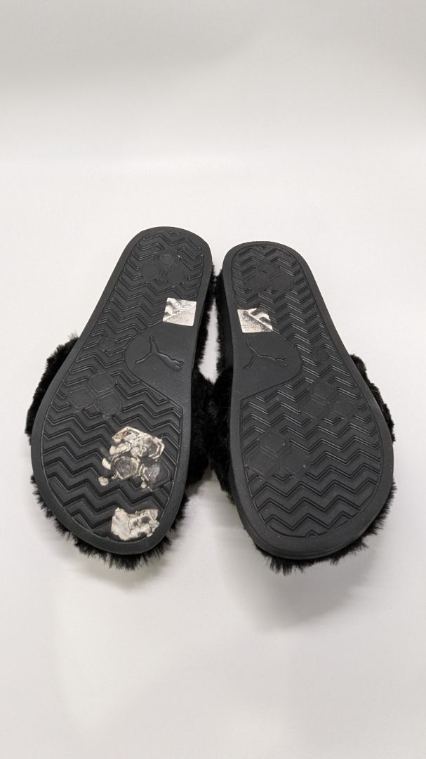 Puma Black Faux-Fur Slide Sandals