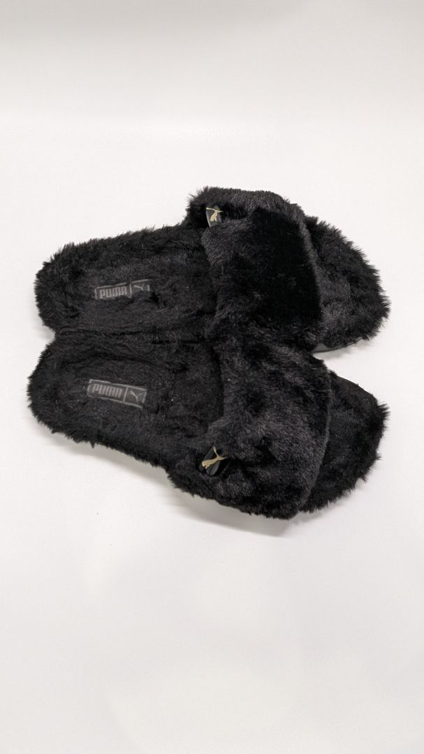 Puma Black Faux-Fur Slide Sandals