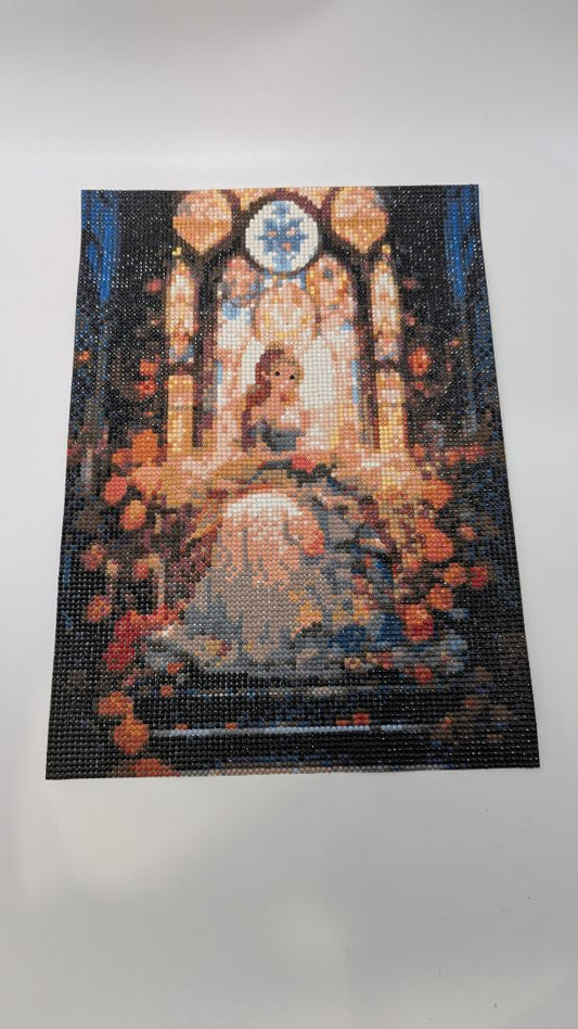 10x14" Handmade Brown Stained-Glass Princess Rhinestone Painting