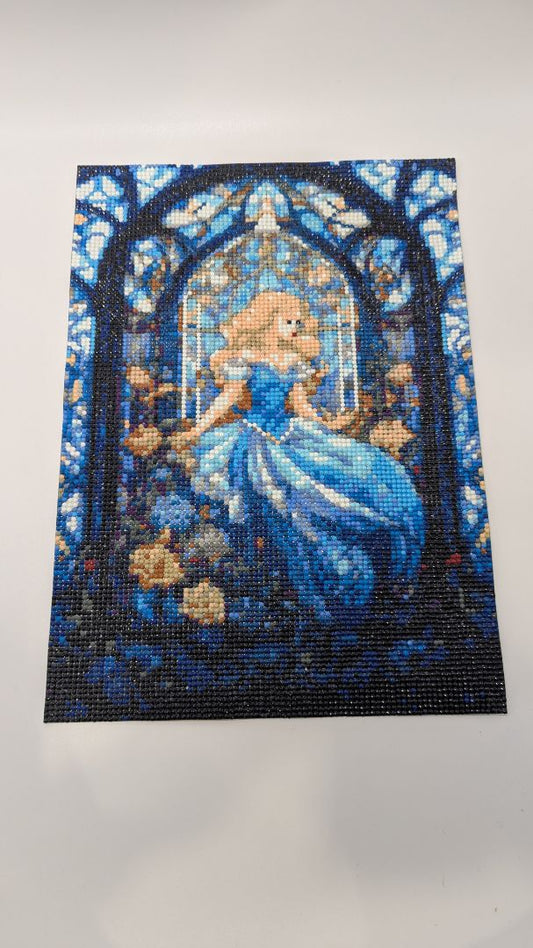10x14" Handmade Blue Stained-Glass Princess Rhinestone Painting