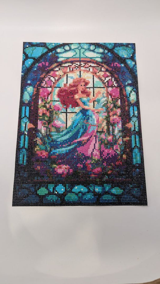 10x14" Handmade Blue/Pink Stained-Glass Princess Rhinestone Painting